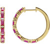 14K Yellow Natural Ruby & 1 1/4 Natural Diamond Hoop Earrings
