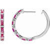14K White Natural Ruby & 1 1/4 Natural Diamond Hoop Earrings
