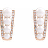 14K Rose Cultured White Freshwater Pearl & 1/4 CTW Natural Diamond Hoop Earrings