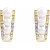 14K Yellow Cultured White Freshwater Pearl & 1/4 CTW Natural Diamond Hoop Earrings