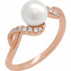 14K Rose Cultured White Freshwater Pearl & 1/8 CTW Natural Diamond Ring