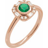 14K Rose Natural Emerald & 1/6 CTW Natural Diamond Ring