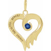 14K Yellow Lab-Grown Blue Sapphire & Engraved I'll Hold You In My Heart Pendant