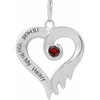 14K White Natural Mozambique Garnet & Engraved I'll Hold You In My Heart Pendant