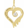 14K Yellow Cultured White Freshwater Pearl & Engraved I'll Hold You In My Heart Pendant