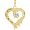 14K Yellow Lab-Grown White Sapphire & Engraved I'll Hold You In My Heart Pendant
