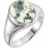 14K White 10x8 mm Natural Moss Agate Ring