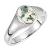 14K White 8x6 mm Natural Moss Agate Ring