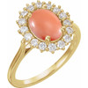 14K Yellow Natural Pink Coral & 1/5 CTW Natural Diamond Ring
