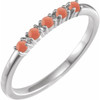 Platinum Natural Pink Coral Cabochon Stackable Ring