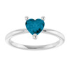 14K White Natural London Blue Topaz Heart Solitaire Ring
