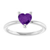 14K White Natural Amethyst Heart Solitaire Ring
