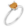 Platinum Natural Citrine Heart Solitaire Ring