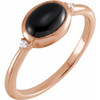14K Rose10x8 mm Round Natural Black Onyx & .03 CTW Natural Diamond Ring