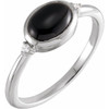 14K White 9x7 mm Round Natural Black Onyx & .03 CTW Natural Diamond Ring