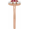 14K Rose Natural Rhodolite Garnet & Cultured White Seed Pearl Halo-Style Ring