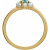 14K Yellow Natural London Blue Topaz & Cultured White Seed Pearl Halo-Style Ring