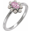 Sterling Silver Natural Pink Tourmaline & Cultured White Seed Pearl Halo-Style Ring