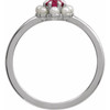 Platinum Natural Rhodolite Garnet & Cultured White Seed Pearl Halo-Style Ring