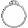 14K White Natural Sky Blue Topaz & Cultured White Seed Pearl Halo-Style Ring
