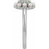 14K White Natural Sky Blue Topaz & Cultured White Seed Pearl Halo-Style Ring