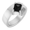 14K White Natural Black Onyx Asymmetric Solitaire Ring
