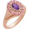 14K Rose Natural Amethyst & Natural Rhodolite Garnet Halo-Style Ring