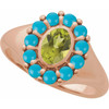 14K Rose Natural Peridot & Natural Turquoise Halo-Style Ring