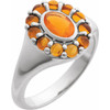 Platinum Natural Mexican Fire Opal & Natural Citrine Halo-Style Ring