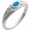 Platinum Natural Turquoise Cabochon Floral Ring