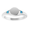 14K White Engravable Natural Blue Zircon Signet Ring