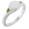 14K White Engravable Natural Peridot Signet Ring