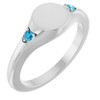 Platinum Engravable Natural Blue Zircon Signet Ring