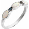 14K White Lab-Grown White Opal & Natural London Blue Topaz Stackable Ring