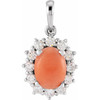 14K White Natural Pink Coral & 1/5 CTW Natural Diamond Halo-Style Pendant