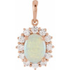 14 Karat Rose Gold Natural White Opal & 1/5 CTW Natural Diamond Halo-Style Pendant