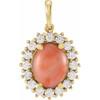 14K Yellow Natural Pink Coral & 1/3 CTW Natural Diamond Halo-Style Pendant 