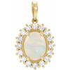 14K Yellow Natural White Opal & 1/3 CTW Natural Diamond Halo-Style Pendant 