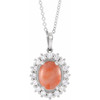 Sterling Silver Natural Pink Coral & 1/3 CTW Natural Diamond Halo-Style 16-18" Necklace