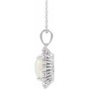 Platinum Natural White Opal & 1/3 CTW Natural Diamond Halo-Style 16-18" Necklace