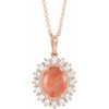 14K Rose Natural Pink Coral & 1/3 CTW Natural Diamond Halo-Style 16-18" Necklace