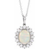 Platinum Natural White Opal & 1/4 CTW  Natural Diamond Halo-Style 16-18" Necklace
