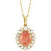 14K Yellow Natural Pink Coral & 1/4 CTW Natural Diamond Halo-Style 16-18" Necklace