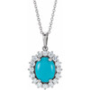 14K White Natural Turquoise & 1/4 CTW Natural Diamond Halo-Style 16-18" Necklace