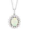 14K White Natural Ethiopian Opal & 1/4 CTW Natural Diamond Halo-Style 16-18" Necklace