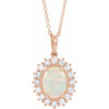14K Rose Natural White Opal & 1/4 CTW Natural Diamond Halo-Style 16-18" Necklace