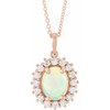 14K Yellow Natural Ethiopian Opal & 1/4 CTW Natural Diamond Halo-Style 16-18" Necklace