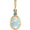 14K Yellow 6x4 mm Lab-Grown White Opal & Natural London Blue Topaz Pendant