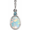 Sterling Silver 6x4 mm Lab-Grown White Opal & Natural London Blue Topaz Pendant