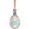 14K Rose 5x3 mm Lab-Grown White Opal & Natural London Blue Topaz Pendant